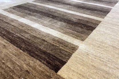 Gabbeh rug close-up: beige and brown stripes, fine texture