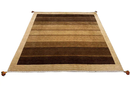 Gabbeh rug 205x201 cm, diagonally oriented, brown/beige stripes, corner fringes