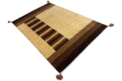 Gabbeh rug, diagonal, with a central striped field in dark brown and beige, fringes