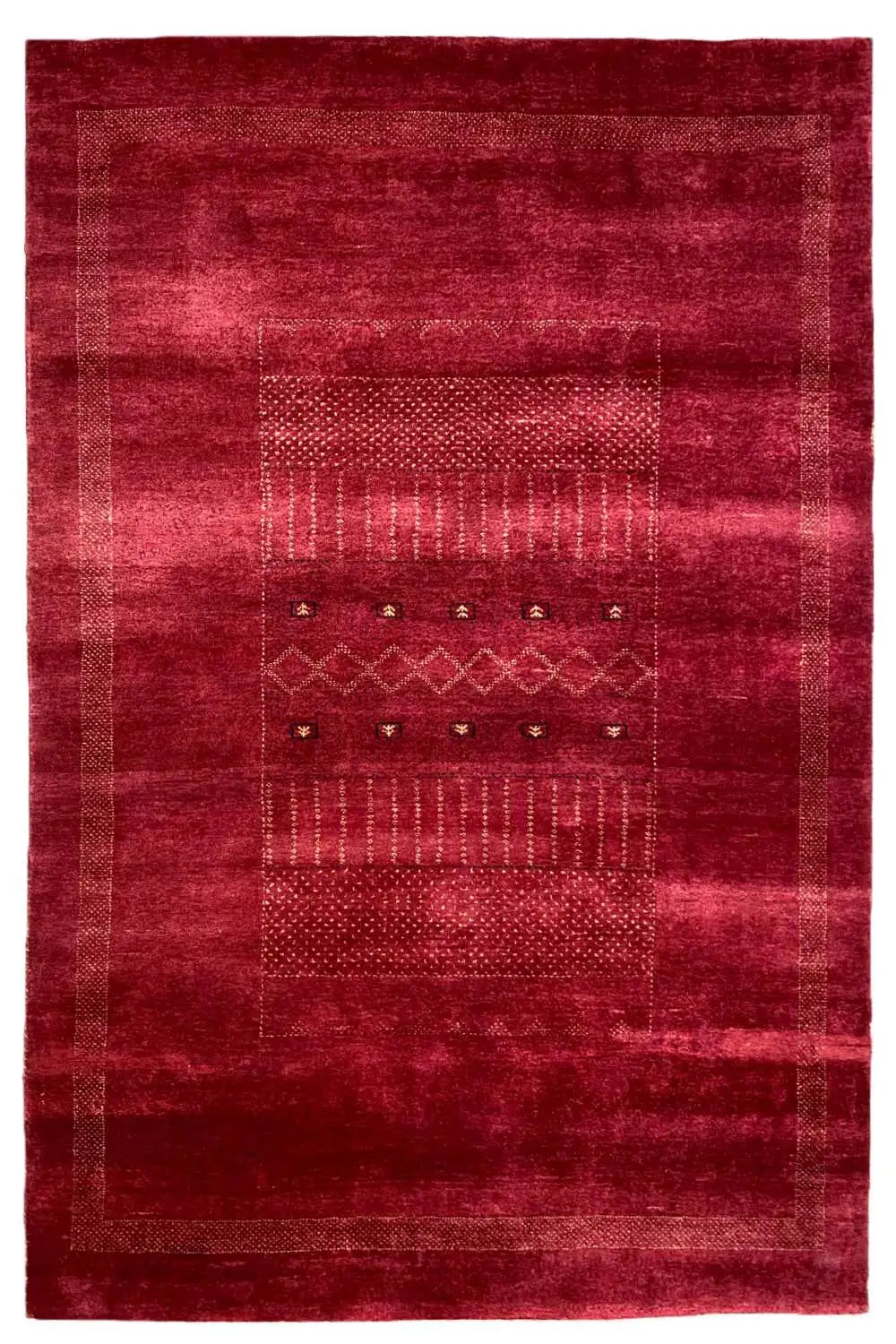 Lori Gabbeh rug in red with a geometric pattern, rectangular (150×219 cm)