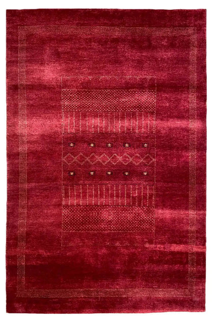 Lori Gabbeh rug in red with a geometric pattern, rectangular (150×219 cm)
