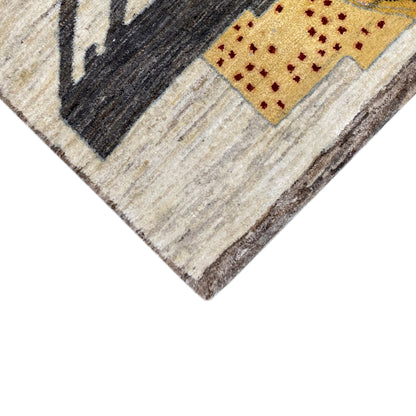 Corner of the beige carpet with a black frame, yellow rectangle, and dotted details