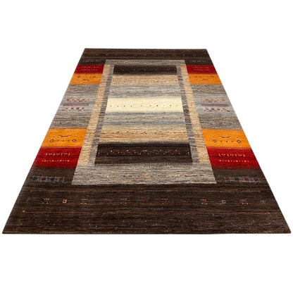 Gabbeh-Luri rug, large border pattern with stripes in brown, gray, red, orange