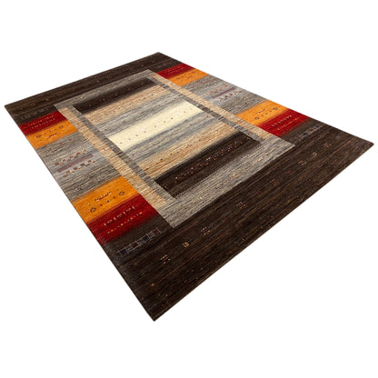 Gabbeh-Luri rug with a diamond/frame design, brown, gray, red and orange
