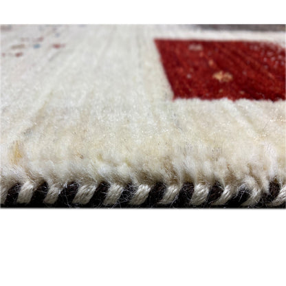 Gabbeh-Luri rug border with dense pile, twisted fringe in cream and dark gray