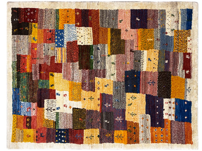 Gabbeh Luri rug 145x105 cm with colorful patchwork and light accents along the edge