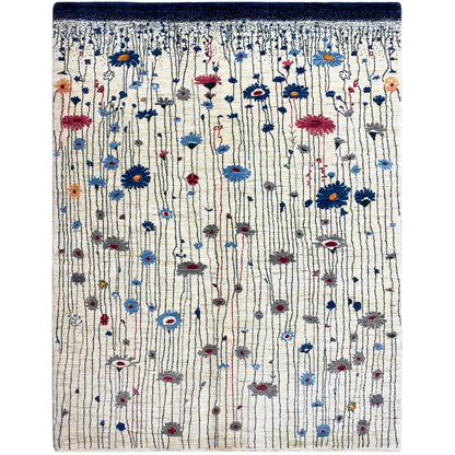 Gabbeh-Luri-Teppich (198x150): cremefarbener Rechteckteppich mit blau-roten Mustern