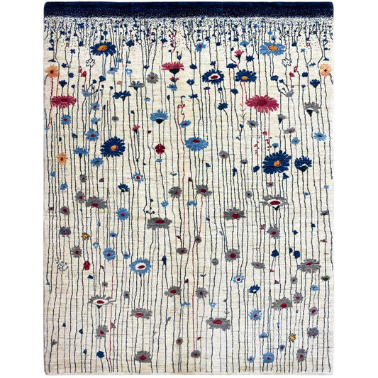 Gabbeh-Luri-Teppich (198x150): cremefarbener Rechteckteppich mit blau-roten Mustern