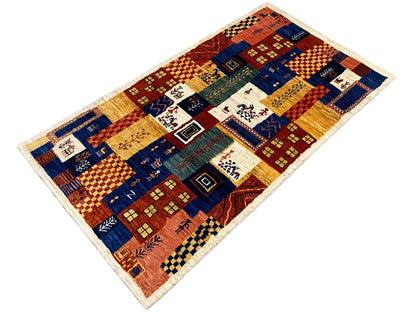 Gabbeh-Luri rug 158x86 cm with differently sized panels and animal/plant motifs