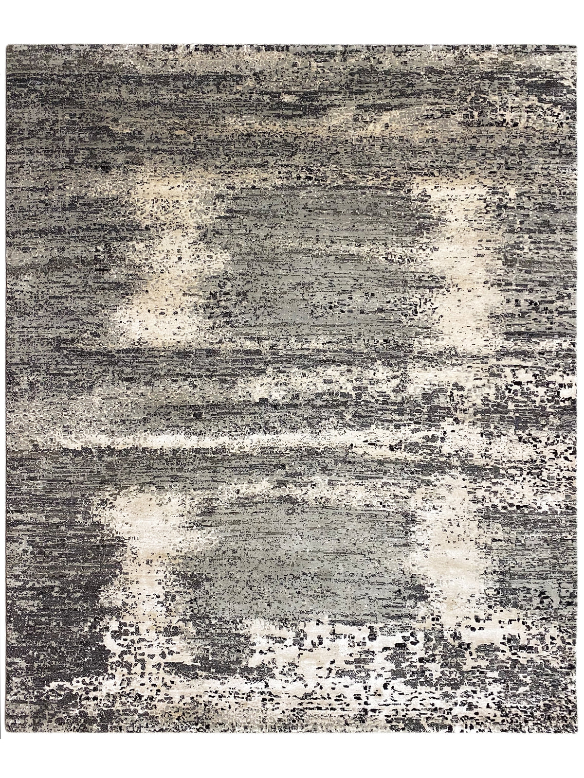 Gabbeh-Luri-Teppich 303x250 mit graubraunem und weißem Streifen-Fleckenmuster