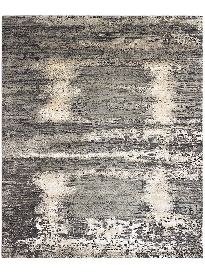 Gabbeh-Luri-Teppich 303x250 mit graubraunem und weißem Streifen-Fleckenmuster