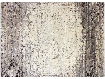 Carpet with a light beige base and gray-black ornamental pattern, texture, close-up view