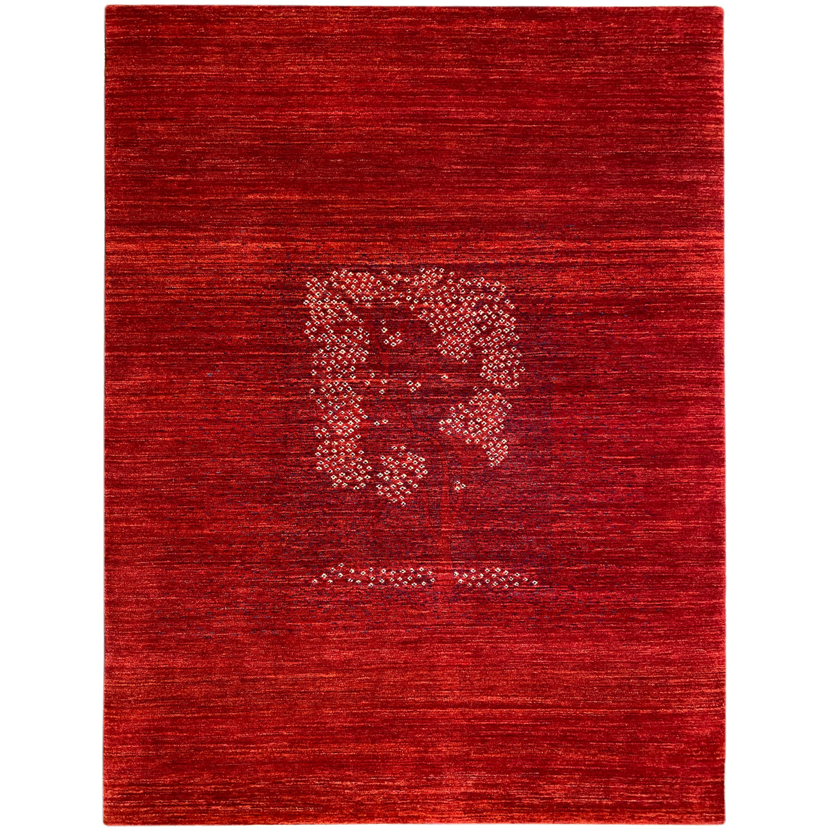 Reddish-brown Gabbeh Luri rug with a woven medallion pattern in the center