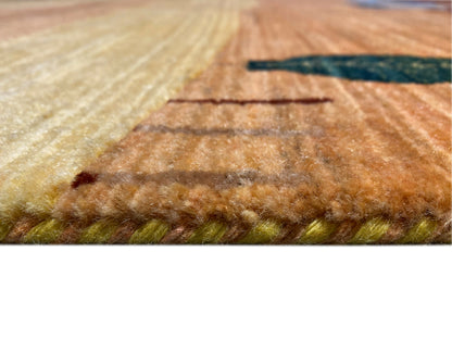 Carpet edge with pile and brown patterned stripe, flat-woven
