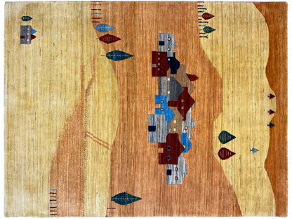 Gabbeh-Luri rug, close-up with field ornaments in brown and cream as well as blue/red