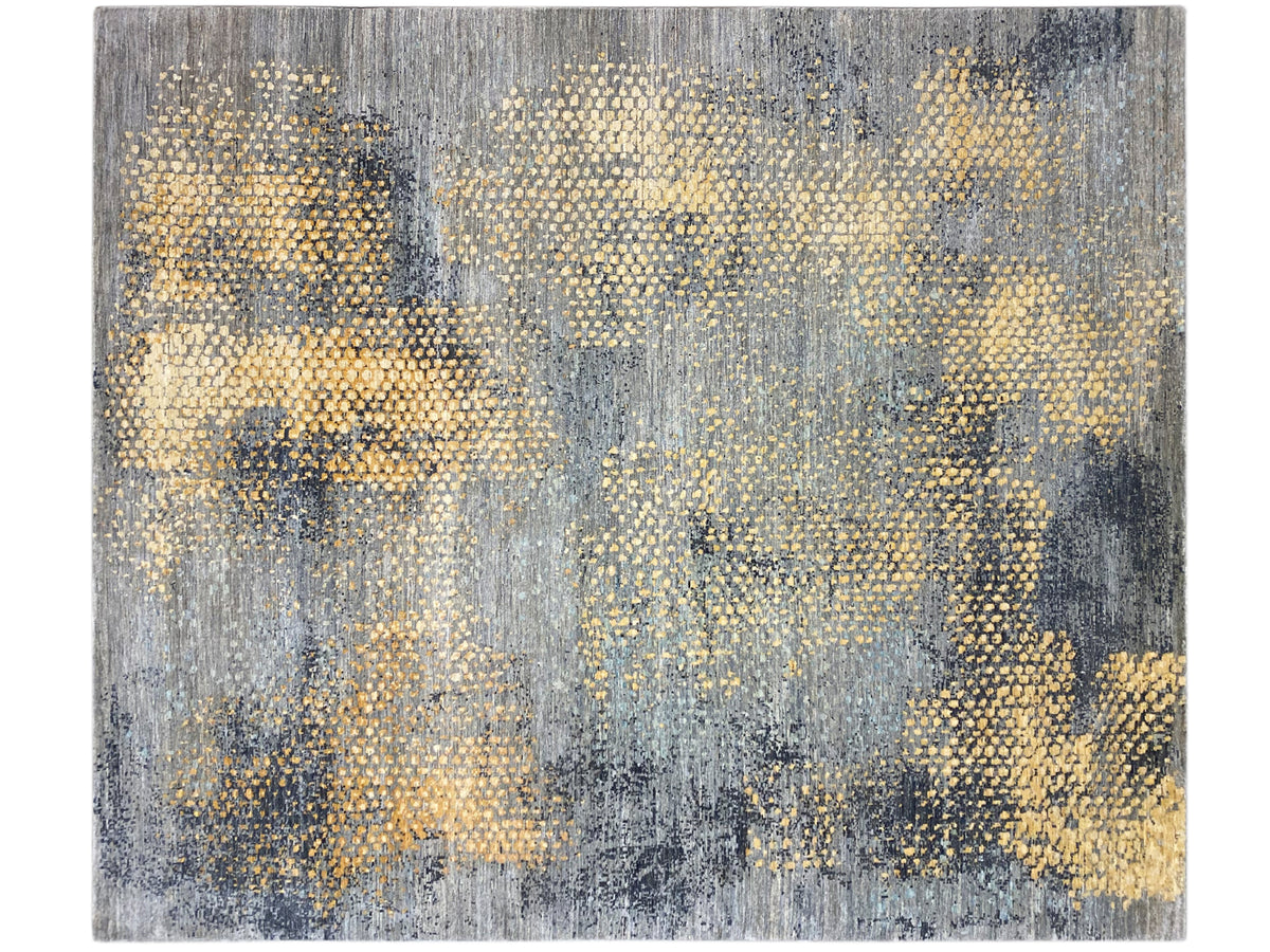 Gabbeh-Luri rug with an abstract textured design in gray and yellow-gold, rectangular