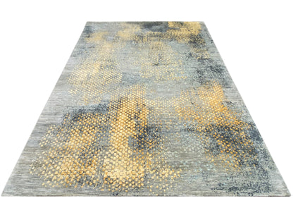 Gabbeh Luri rug in gray with yellow-gold accents, large-scale abstract pattern