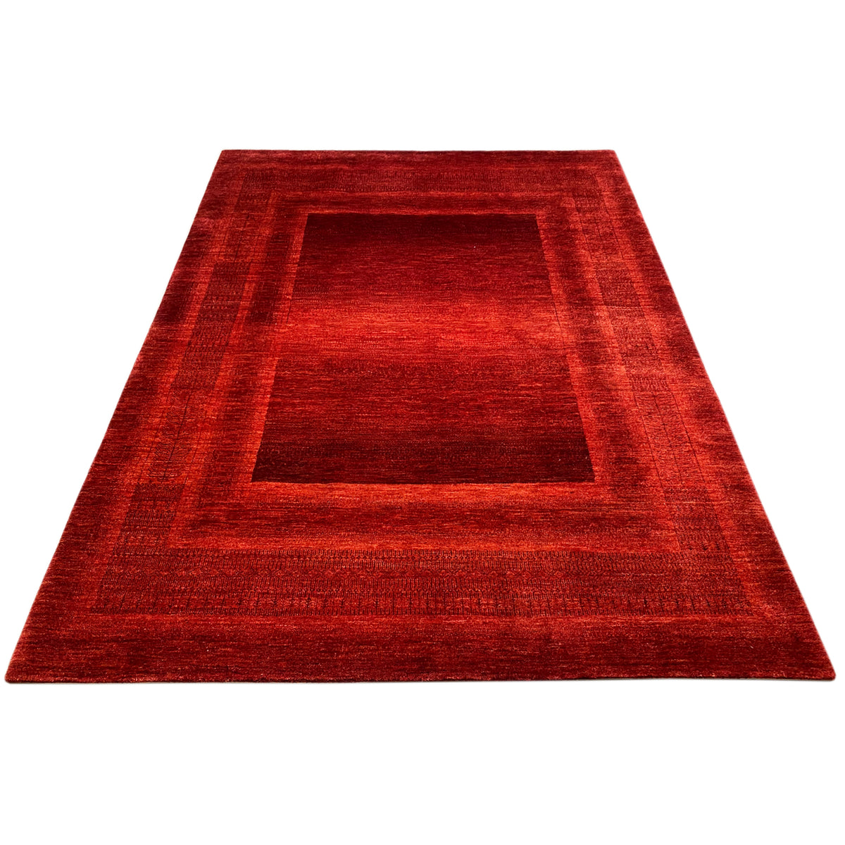 Red carpet Gabbeh Luri with a rectangular medallion, wide flared shape