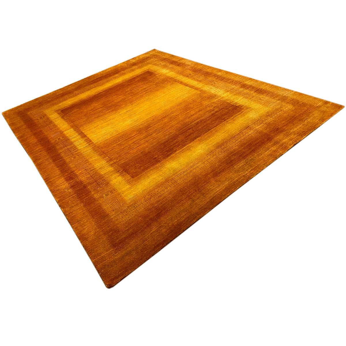 Gabbeh rug in warm brown-orange with a square medallion