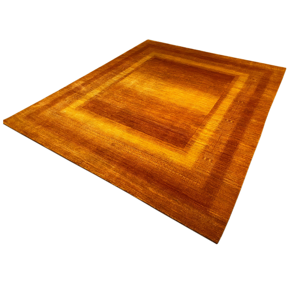 Brown-orange Gabbeh rug with a central medallion and decorative border