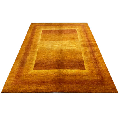 Rug with a central square and framed look, golden brown, lying flat