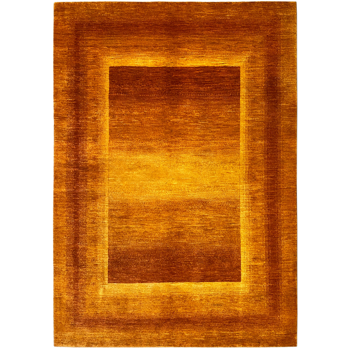 Gabbeh Luri rug with a square border pattern, golden brown and dark brown