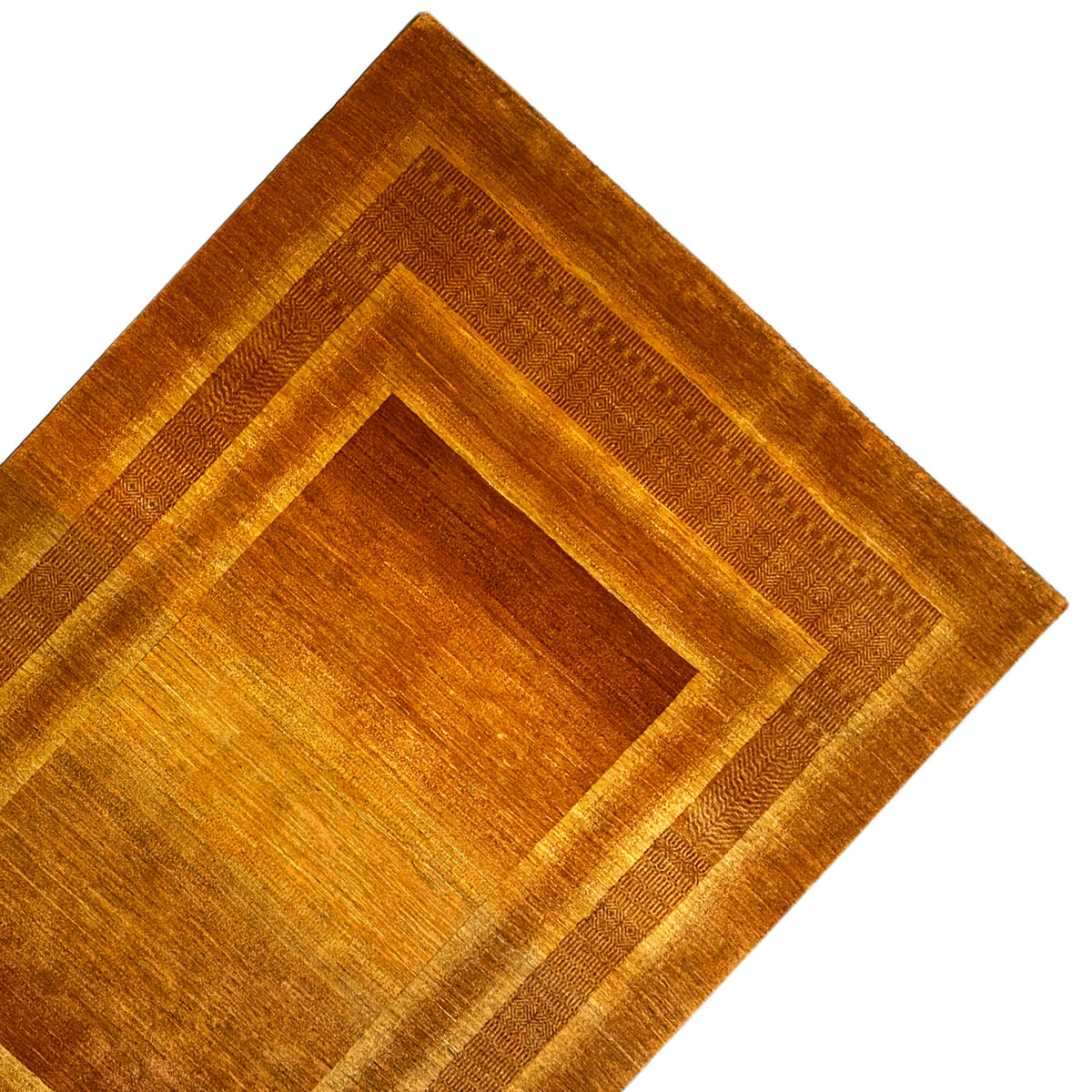 Carpet detail with corner frame and geometric grid in honey brown and gold