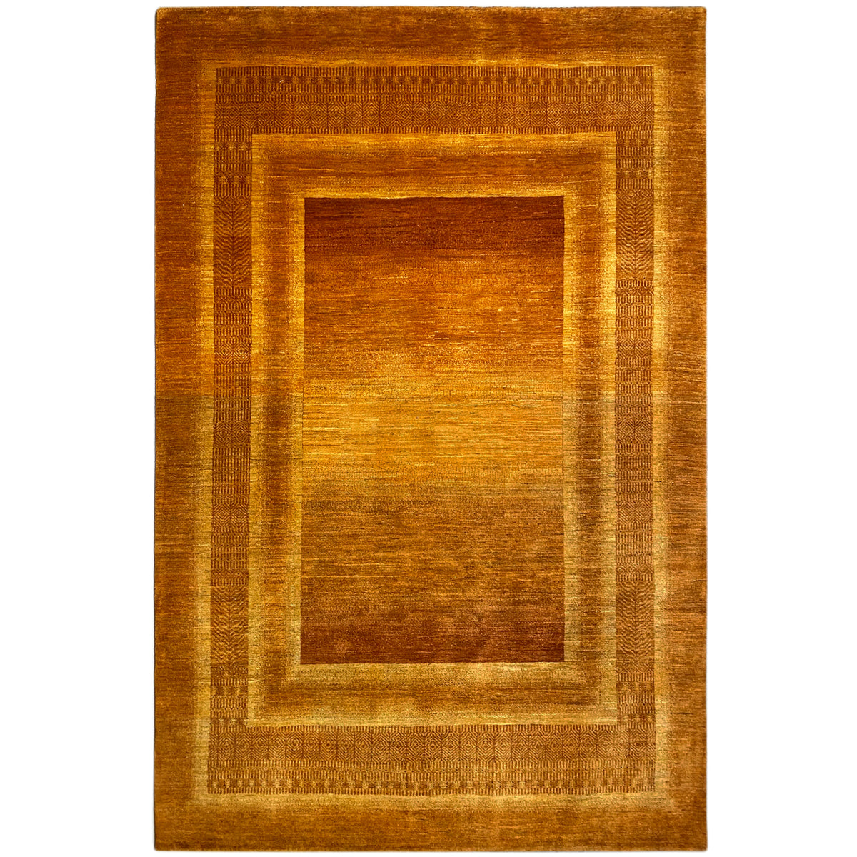 Rug with a square-line pattern in honey brown and gold, rectangular shape