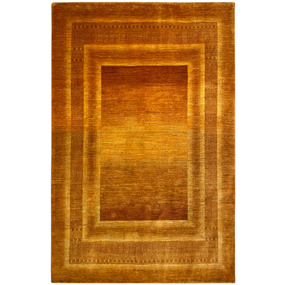 Rug with a square-line pattern in honey brown and gold, rectangular shape