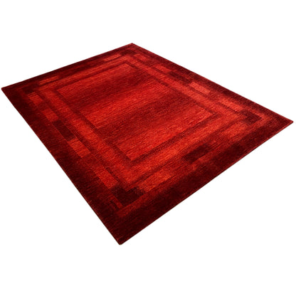 Gabbeh-Luri rug, red square pattern with border lines, decorative border