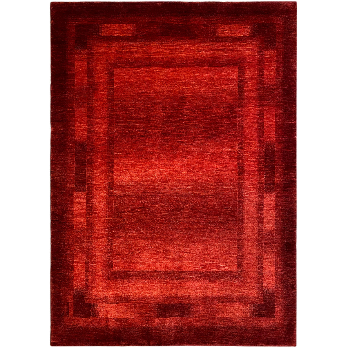 Gabbeh-Luri rug, red rectangular pattern with framed central field, woven border