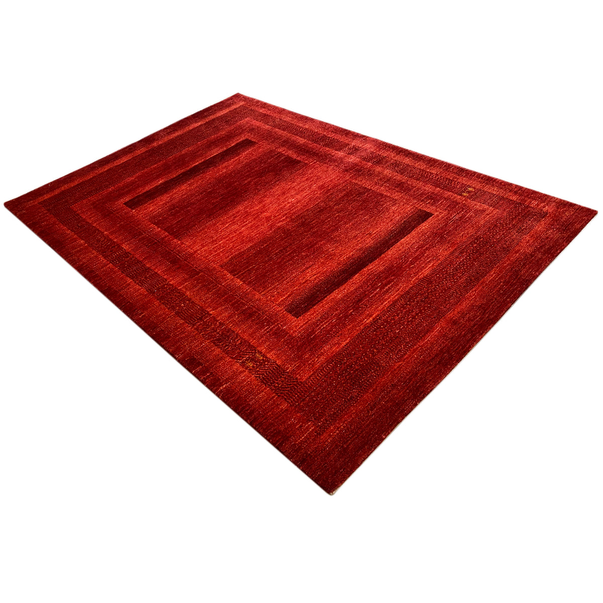 Red Gabbeh-Luri rug, flat-weave; geometric squares in a diamond pattern