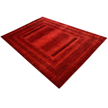 Red Gabbeh-Luri rug, flat-weave; geometric squares in a diamond pattern