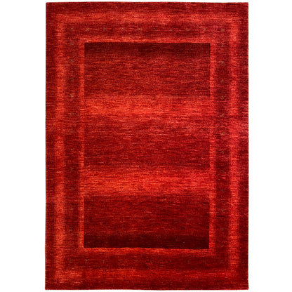 Gabbeh Luri rug in red with a square checkered pattern and textured lines