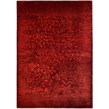 Red Gabbeh rug with floral branch ornaments, rectangular