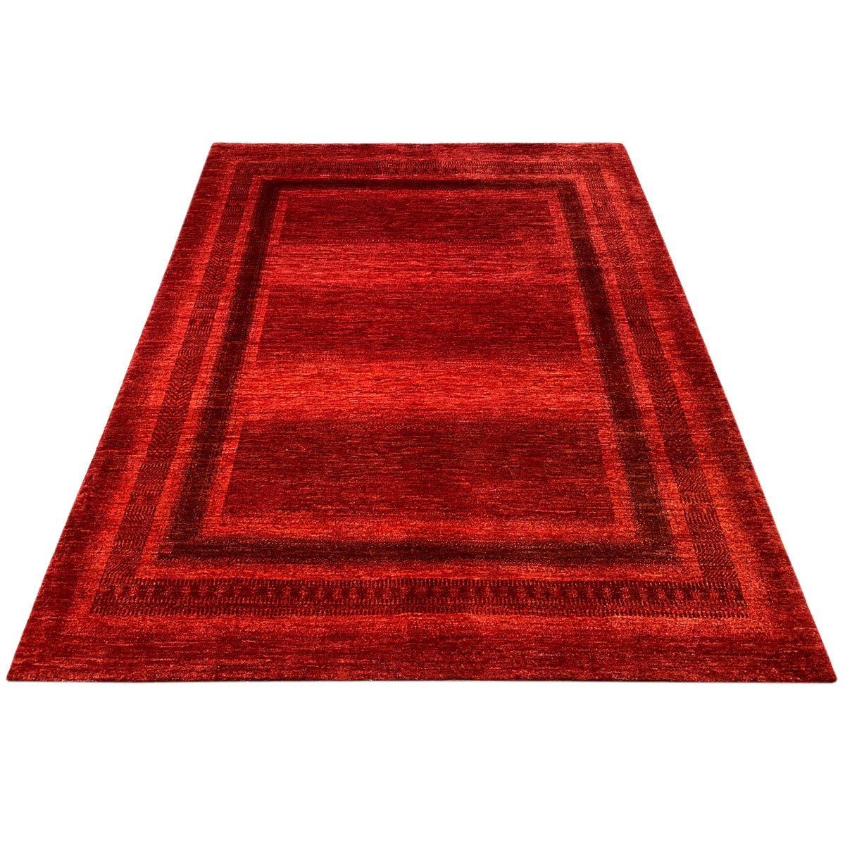 Red carpet with a rectangular medallion and surrounding decorative border