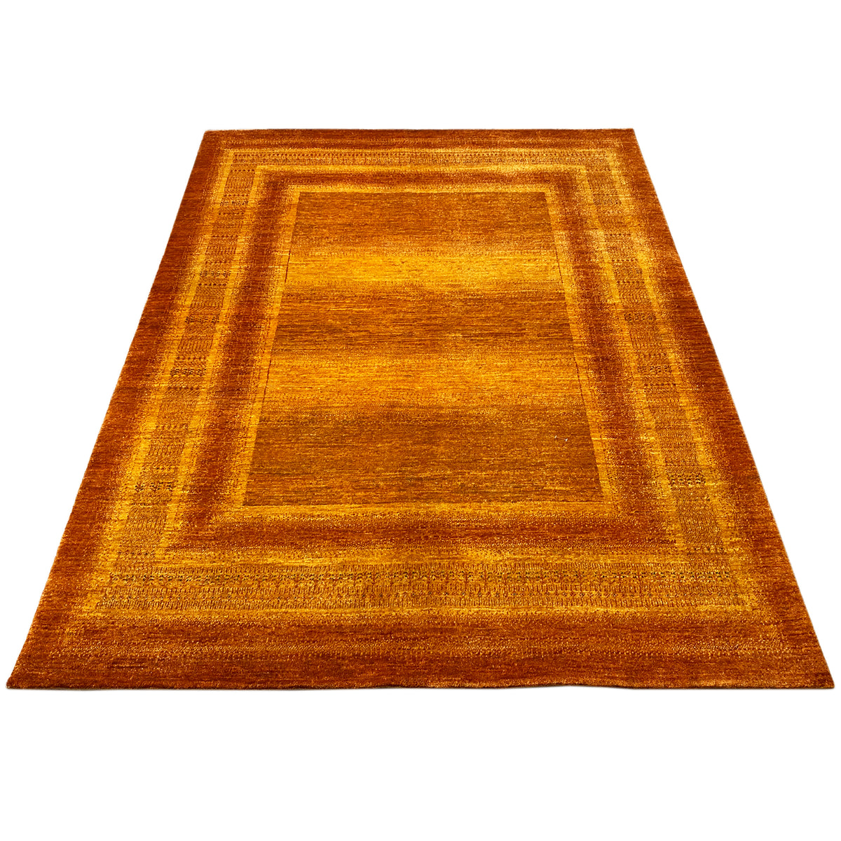Brown-orange rug, flat-woven, with concentric square framing