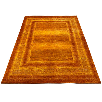 Brown-orange rug, flat-woven, with concentric square framing