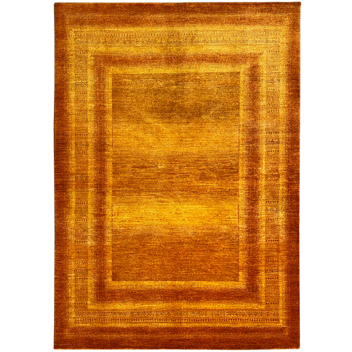 Orange-brown rug with a square border and fine woven pattern