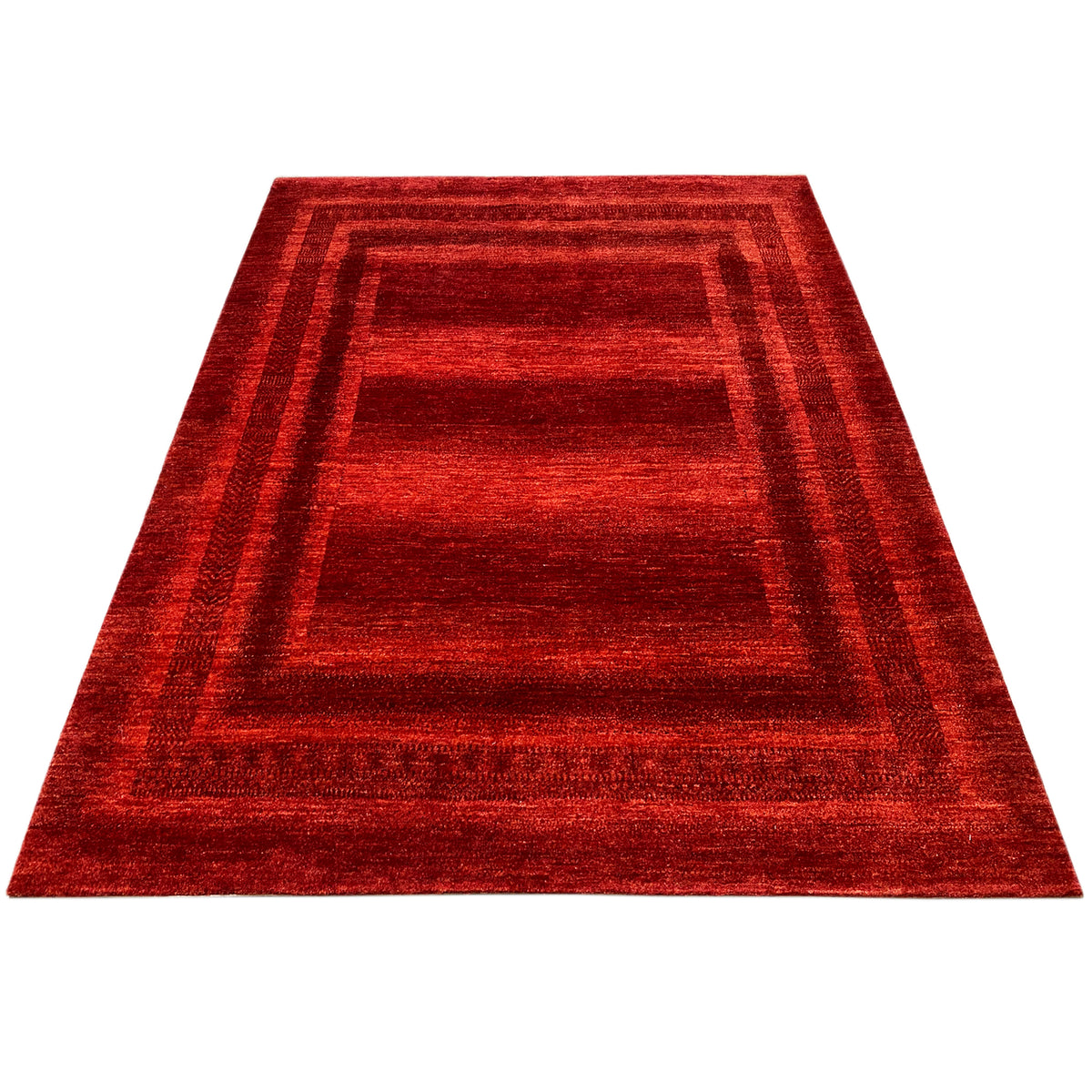 Red carpet, spread out flat, large square grid in the center
