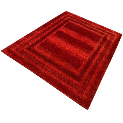 Red carpet, diagonal view, centered frame pattern with borders
