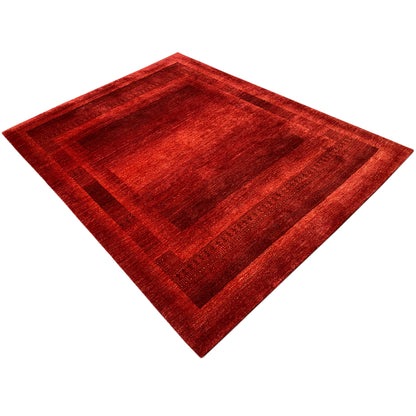 Gabbeh Luri rug at a diamond angle, reddish-brown pattern with a border frame