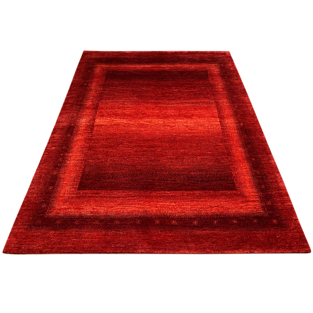 Gabbeh Luri rug in red, rectangular with a woven border pattern