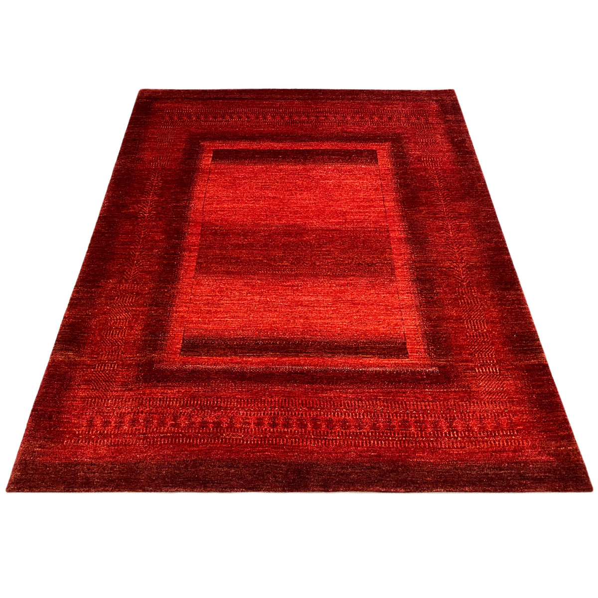 Gabbeh Luri rug, red with a geometric rectangular border, flat-woven, 208x160 cm