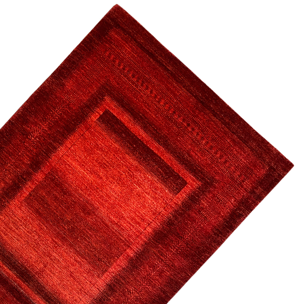 Gabbeh-Luri rug, red with a central square and border, close-up
