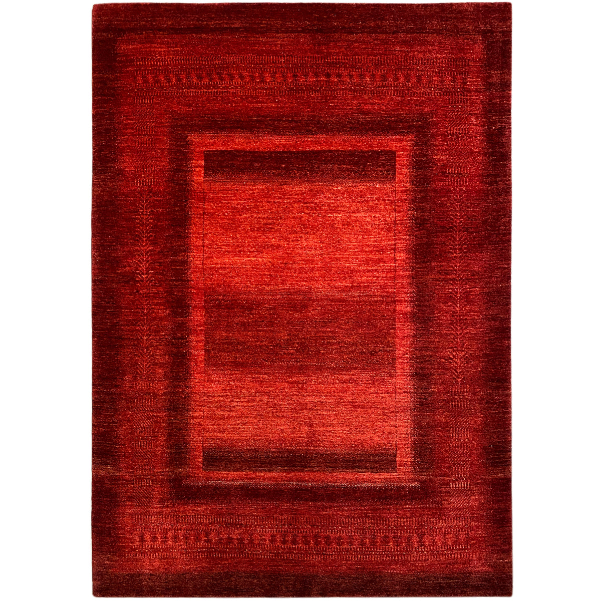 Gabbeh Luri rug in red with a rectangular inner pattern and border, 208x160 cm