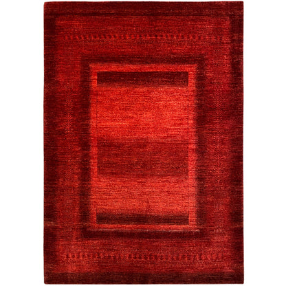 Gabbeh Luri rug in red with a rectangular inner pattern and border, 208x160 cm
