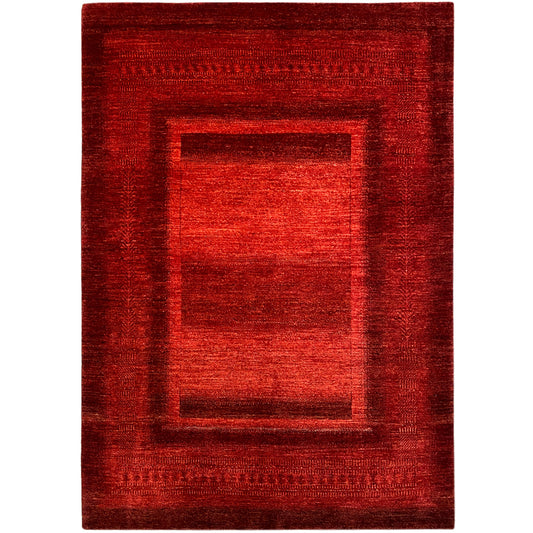 Gabbeh Luri rug in red with a rectangular inner pattern and border, 208x160 cm