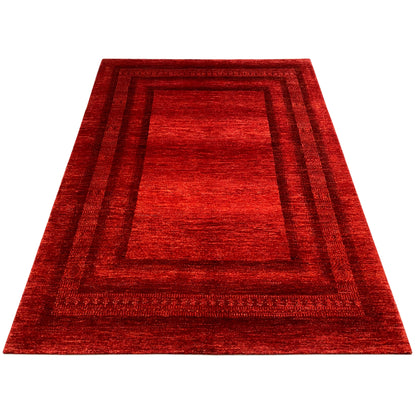 Red Gabbeh-Luri rug with a central rectangle and surrounding decorative borders, 218x156 cm