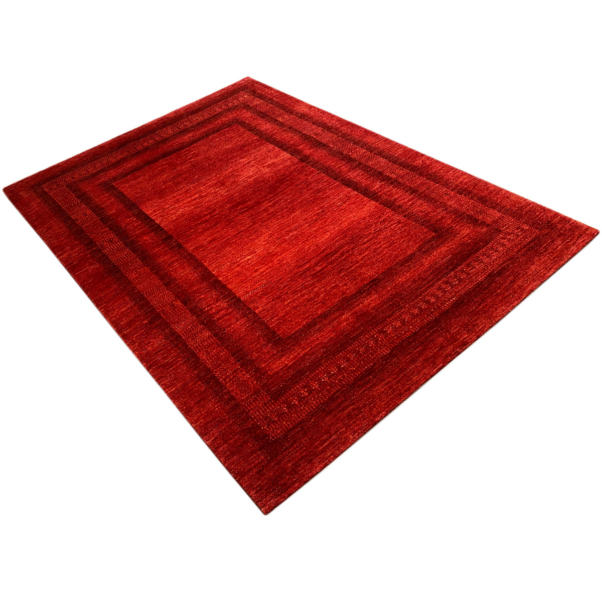 Gabbeh Luri rug, red diamond pattern with multiple border lines and fine texture
